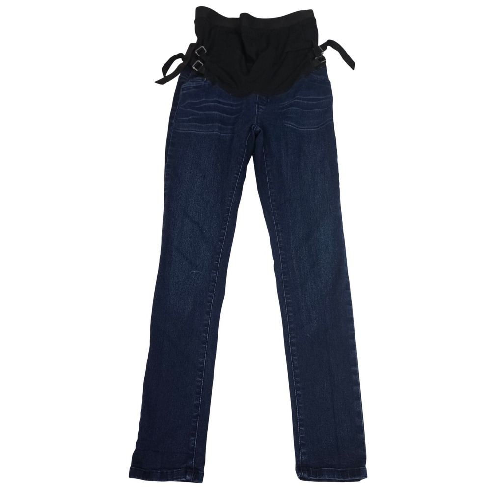 Johnny's Mama Maternity Skinny Jeans M Dark Wash Over Belly‎ Panel Adjustable